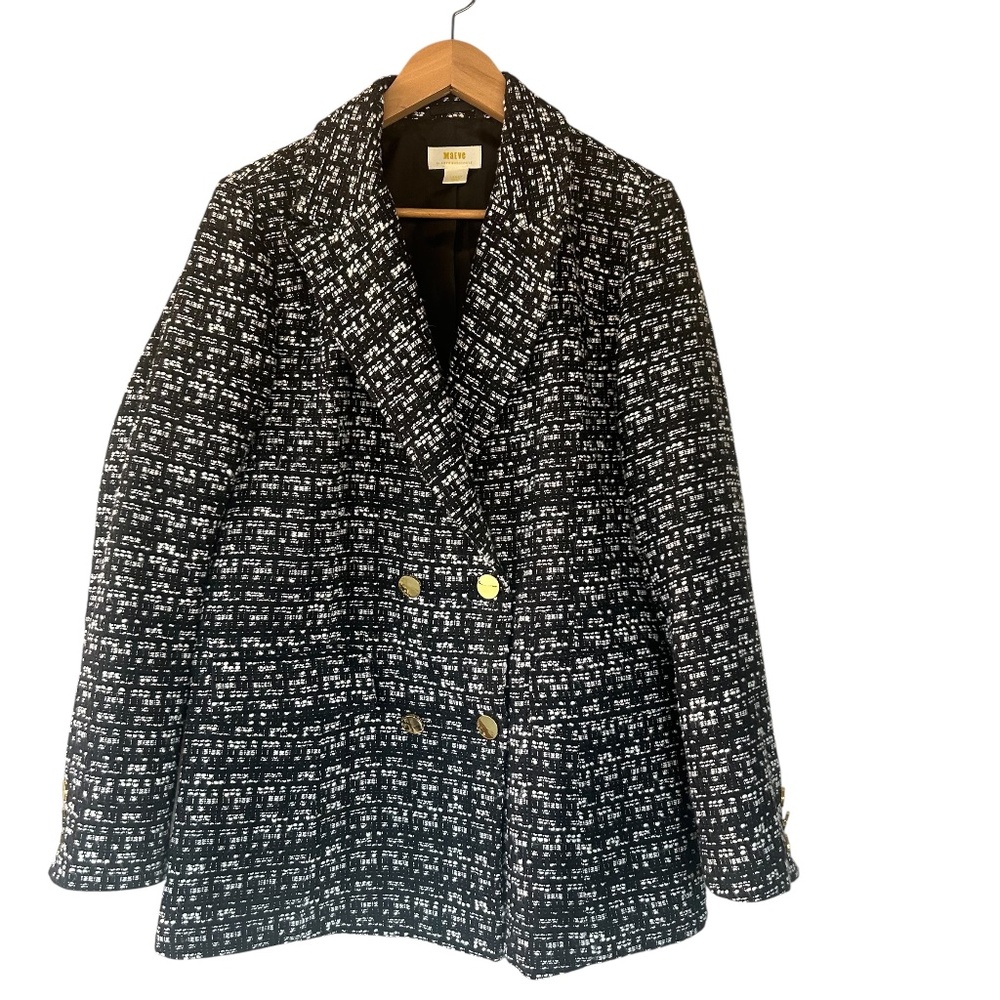 Maeve Black & White Tweed Blazer with Gold Buttons - Picture 8 of 13